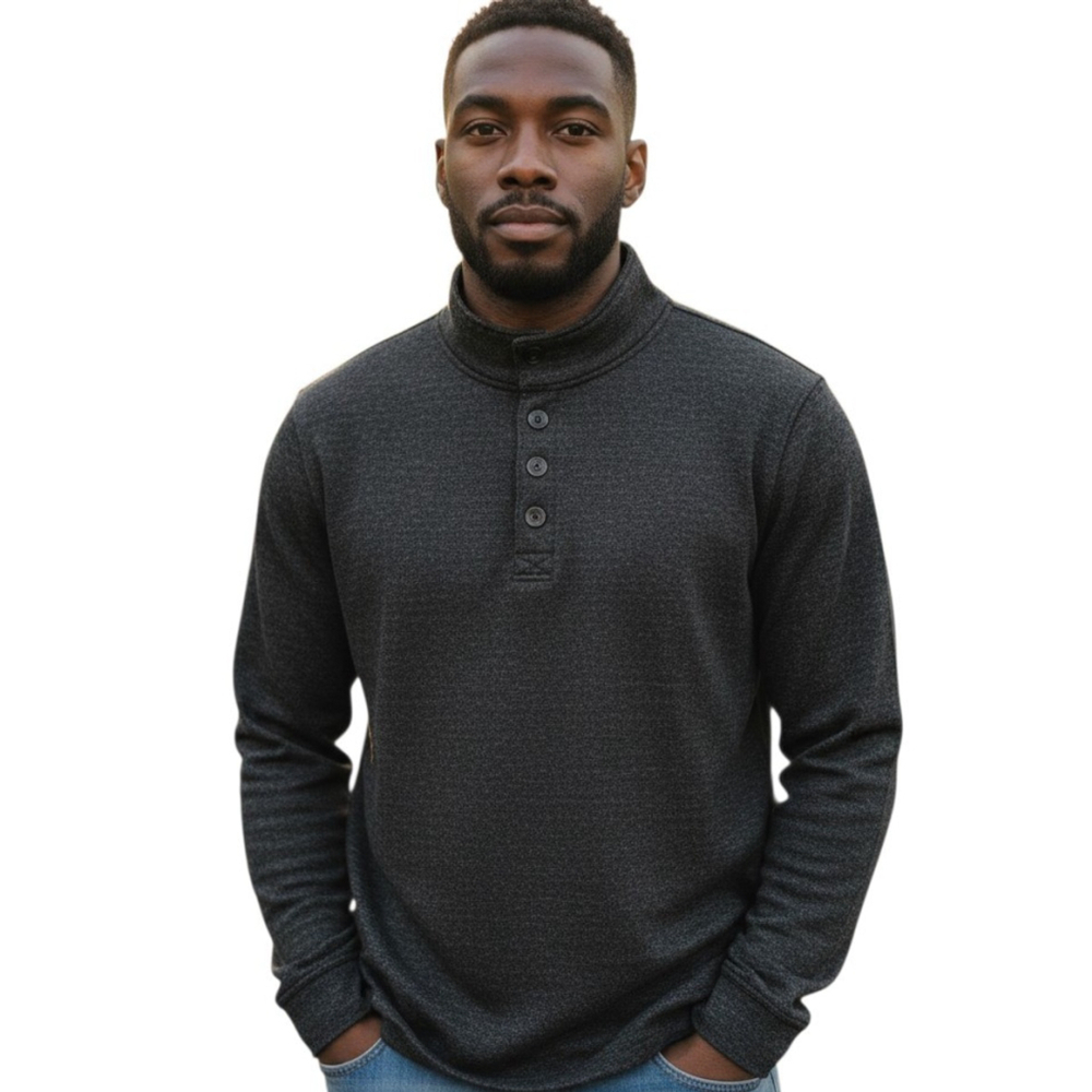 RedHead Men's Brown Sweater Henley Heathered Knit Heavy Pullover Jacket Large